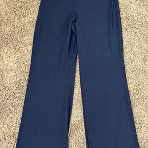 NWOT Susan Graver Liquid Polyester Knit Wide Leg Pull On Pant Sz L Navy Slinky